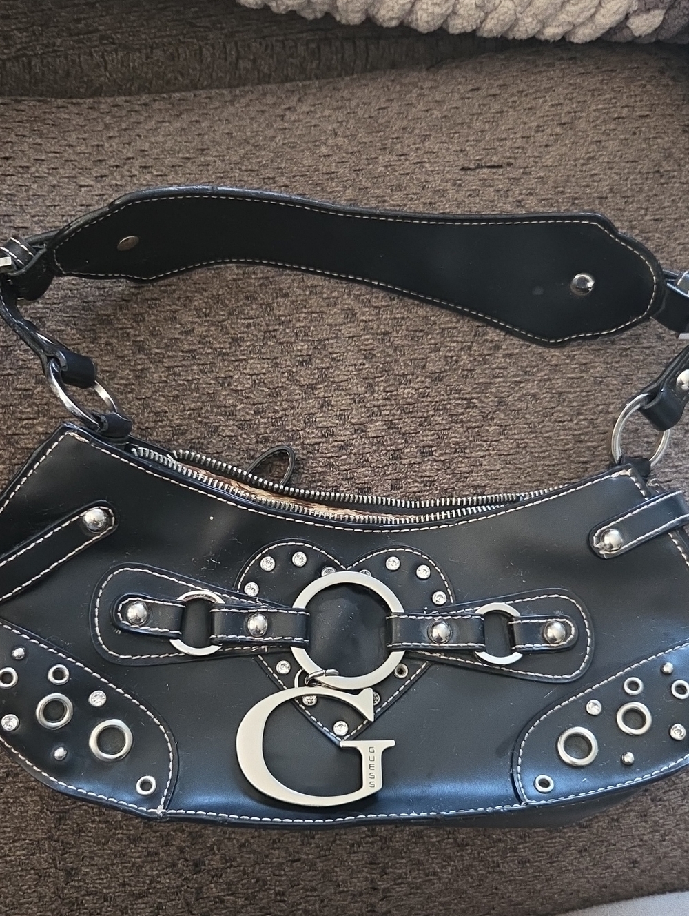 VINTAGE Y2K Black GUESS Studded Shoulder Bag